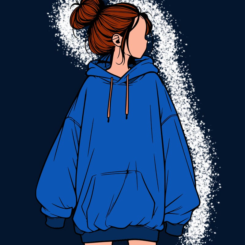 realistic girl with a oversized sweatshirt on and a bun