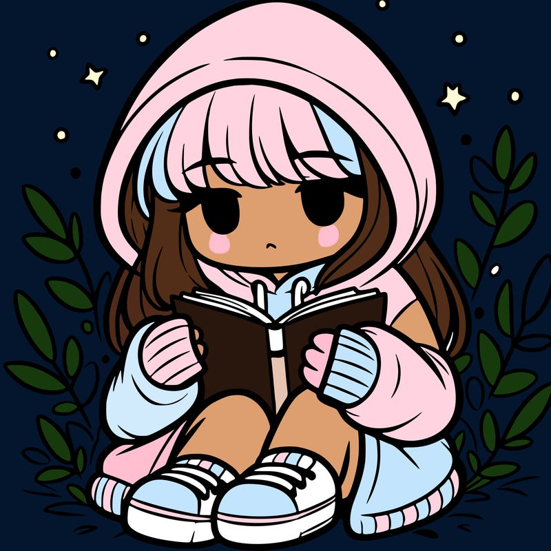 girl in oversized hoodie reading a book