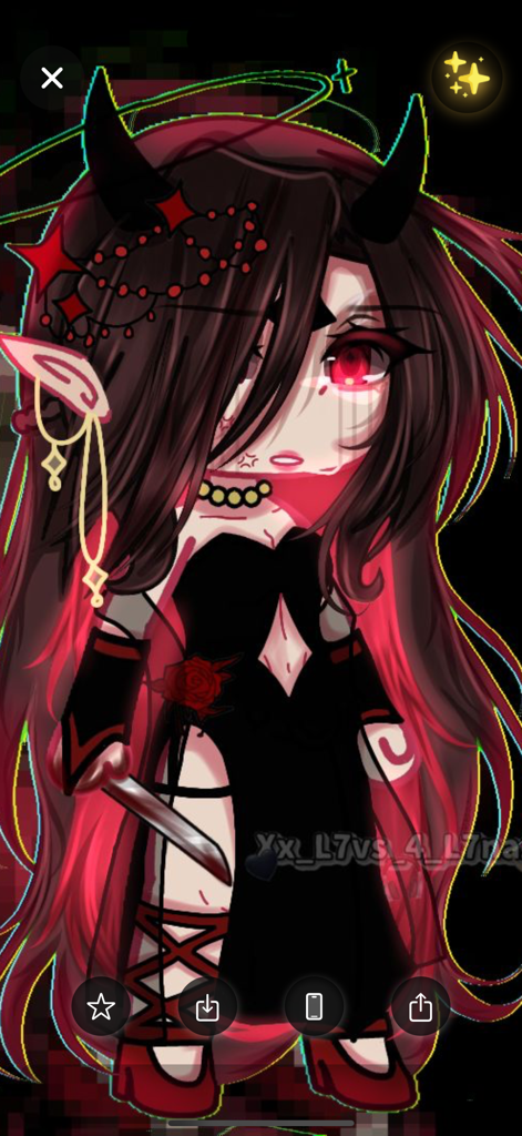 Dark aesthetic Gacha character with horns and red eyes