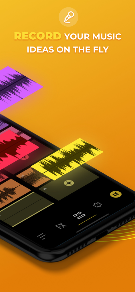 Loop ON-Looper & Jam Recorder - Interfaz de la aplicación móvil Loop ON que muestra funciones de grabación de música multipista
