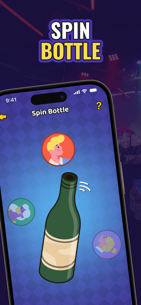 ランダム選択のためのデジタルスピンザボトルパーティーゲーム機能。