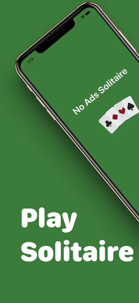 Splash screen of the No Ads Solitaire mobile app featuring playing cards on a classic green background.