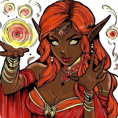 realistic scary beautiful elf sorceress casting spell