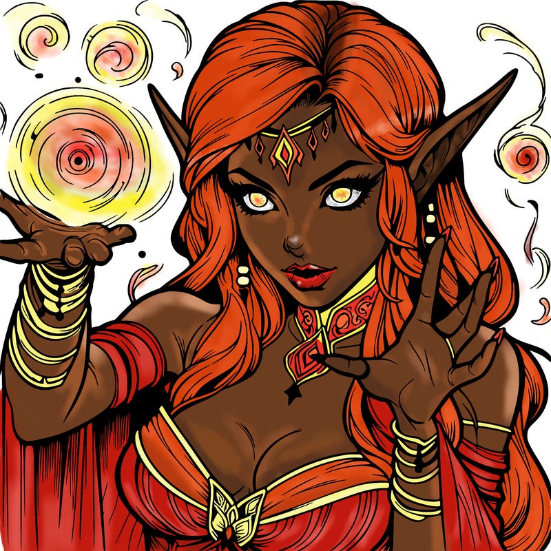 realistic scary beautiful elf sorceress casting spell