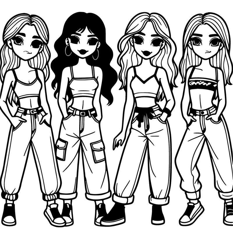 4 girls in crop tops and baggy jeans