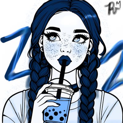 realistic girl with braided hair drinking boba