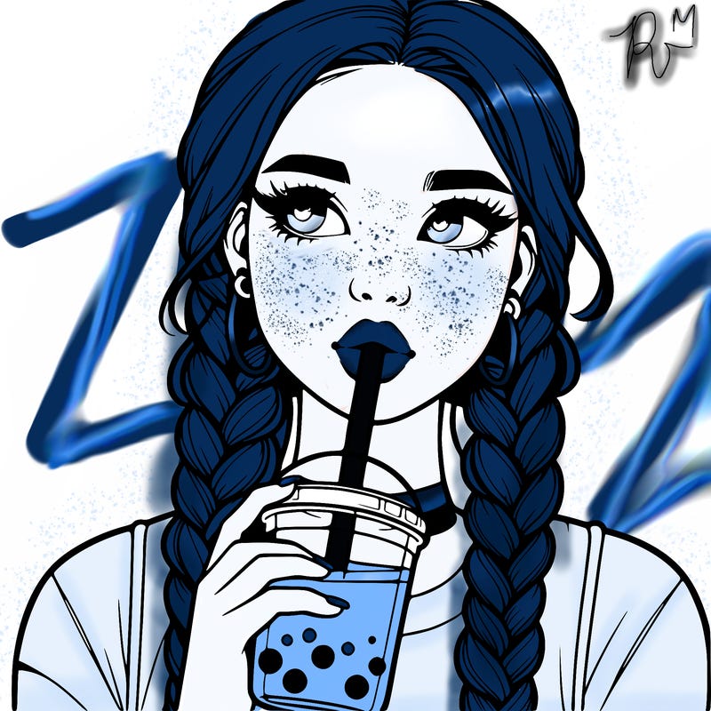 realistic girl with braided hair drinking boba