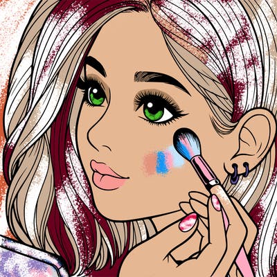 a realistic girl doing her makeup