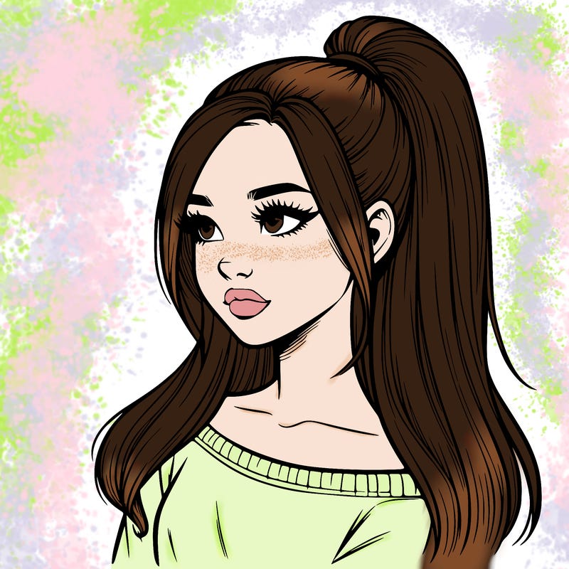 realistic girl with a high ponytail