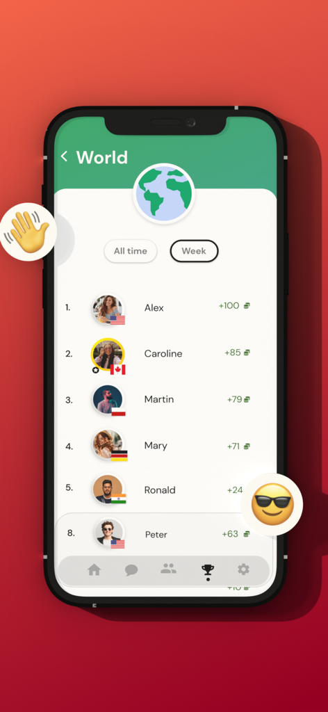 Backgammon Pro Online - Schermata della classifica mondiale nell'app Backgammon Pro Online che mostra le classifiche dei migliori giocatori.