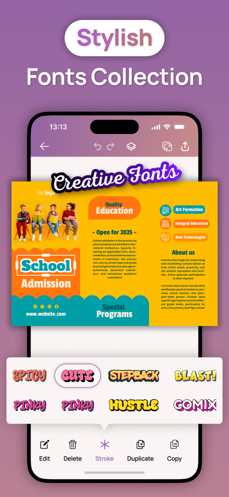 Brochure Maker : Catalog Maker - Creative font collection interface in the Brochure Maker app