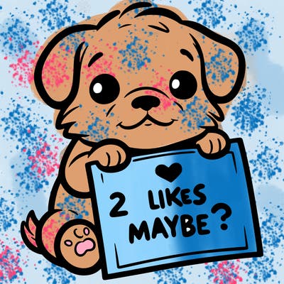 a puppy holding a sign that says 2 likes maybe?