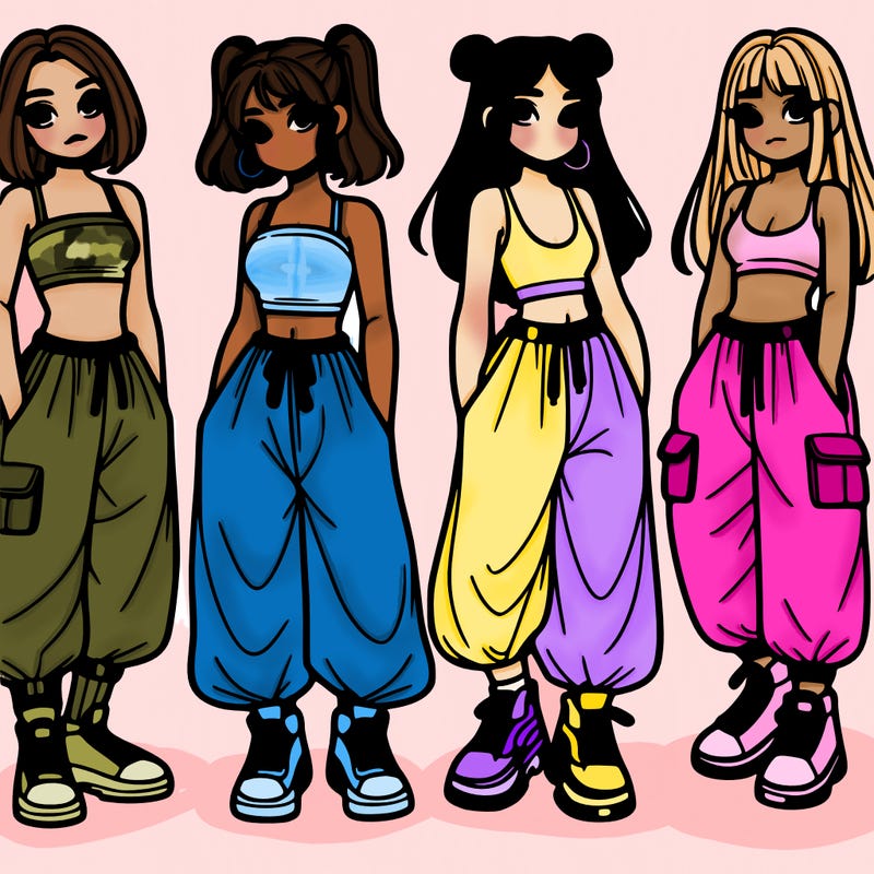 girls with crop top with baggy pants