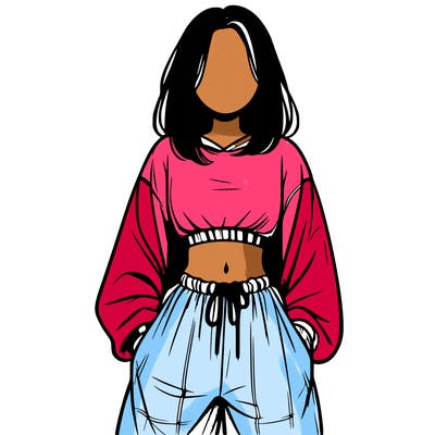 realistic girl faceless with baggy pants and a crop top