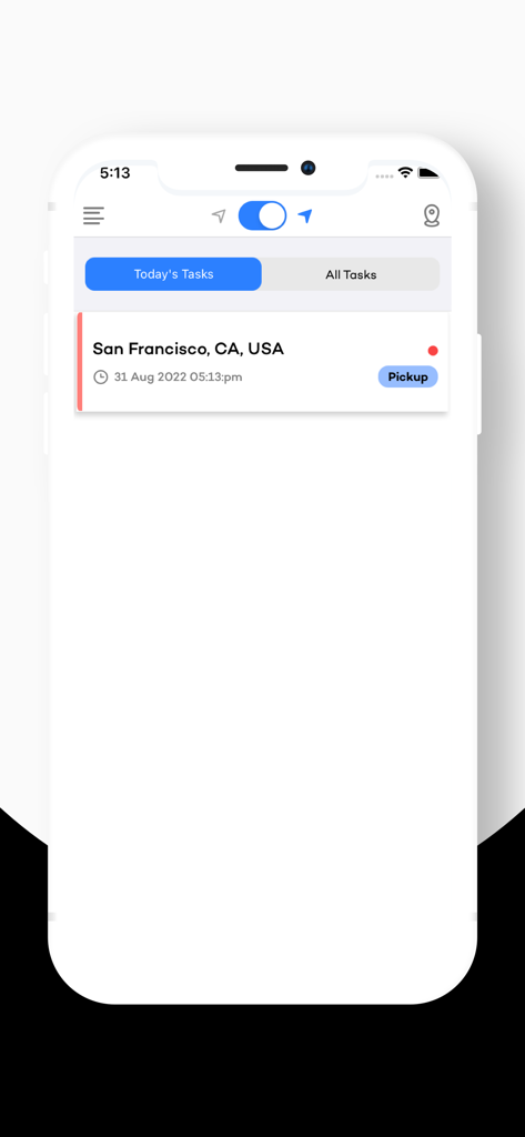 SXM2Go Driver - SXM2Go Driver app interface showing today's delivery tasks with a pickup location in San Francisco