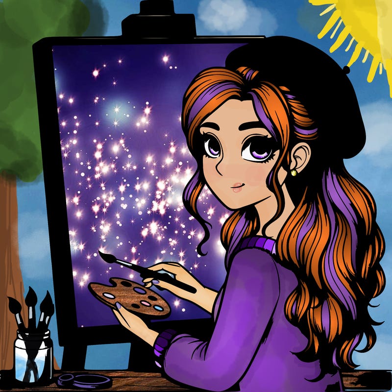 realistic girl artist painting a blank canvas