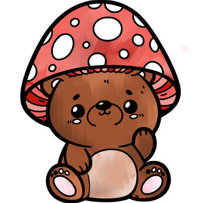 bear in a mushroom hat