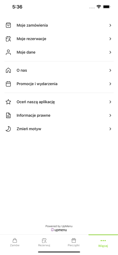 Einstellungen und Profilmenü der TenSushi Mobile-App mit Optionen für Bestellungen, Reservierungen, Angebote und Themes.
