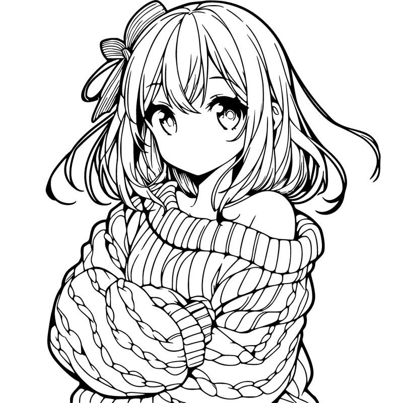 beautiful anime girl wearing a sweater
