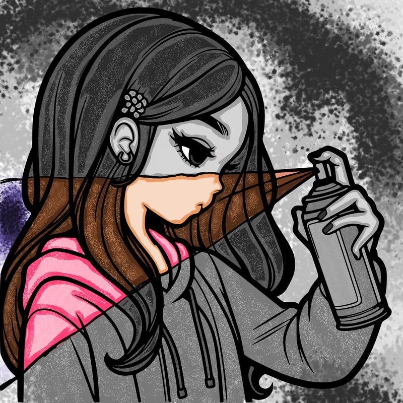 a realistic girl spray painting