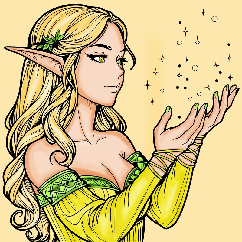 realistic elf girl doing magic