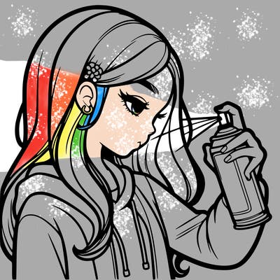 a realistic girl spray painting