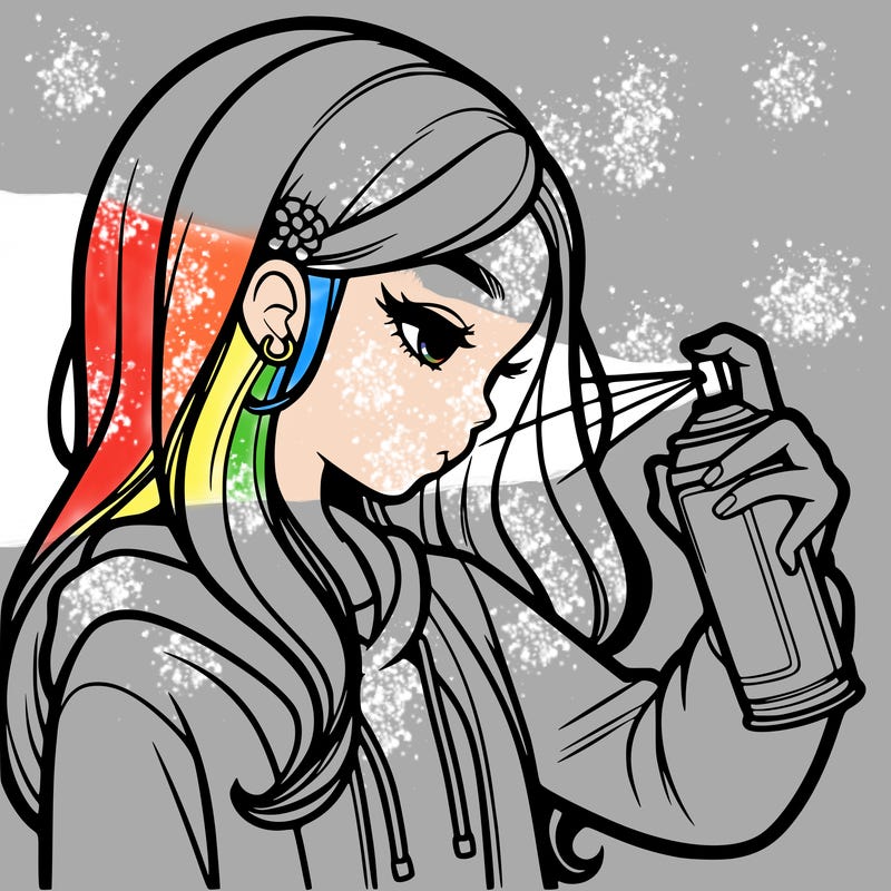 a realistic girl spray painting