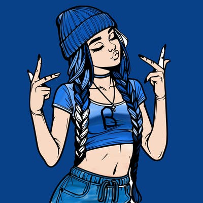 realistic teenage girl with braids and a beanie and crop top doing 🫶🏼