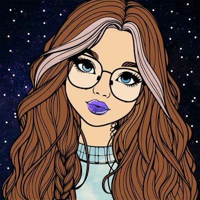 girl with long hair and freckles and glasses realistic