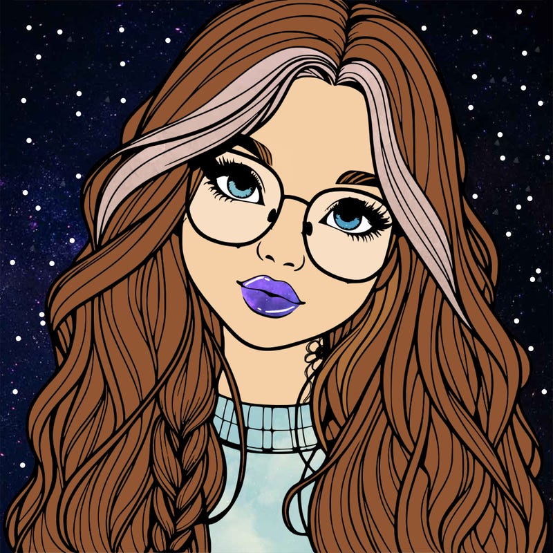 girl with long hair and freckles and glasses realistic