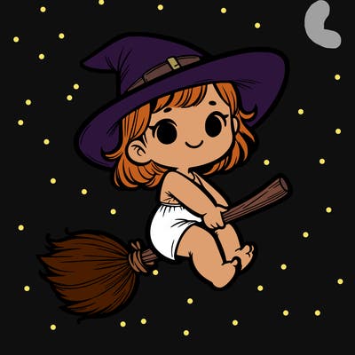 baby witch on a broom