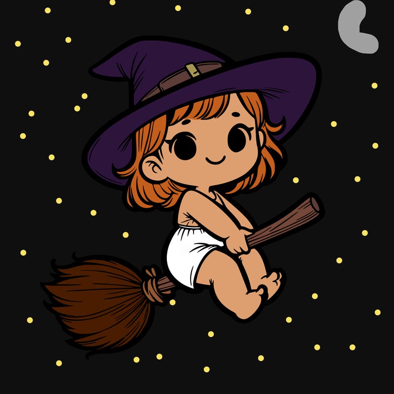 baby witch on a broom