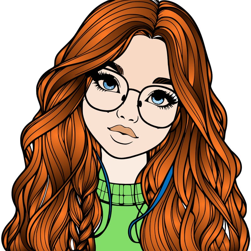 girl with long hair and freckles and glasses realistic