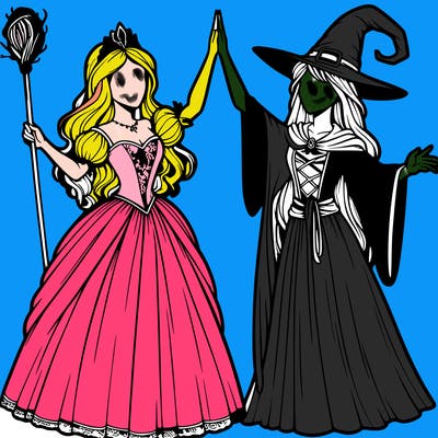 detailed realistic split of a princess and a witch