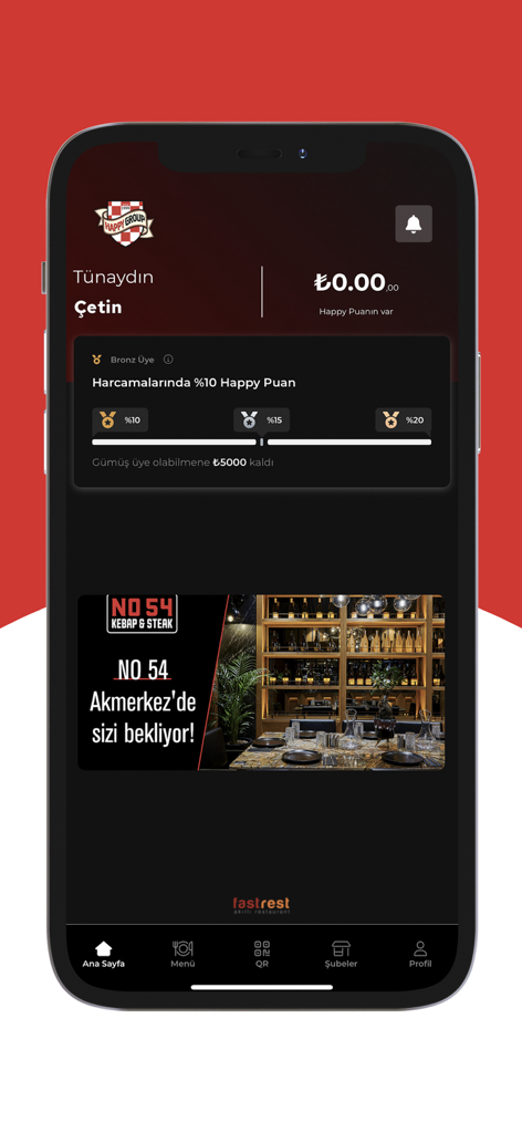 Happy Group - Happy Group mobile app home screen showing rewards points and membership tier progress