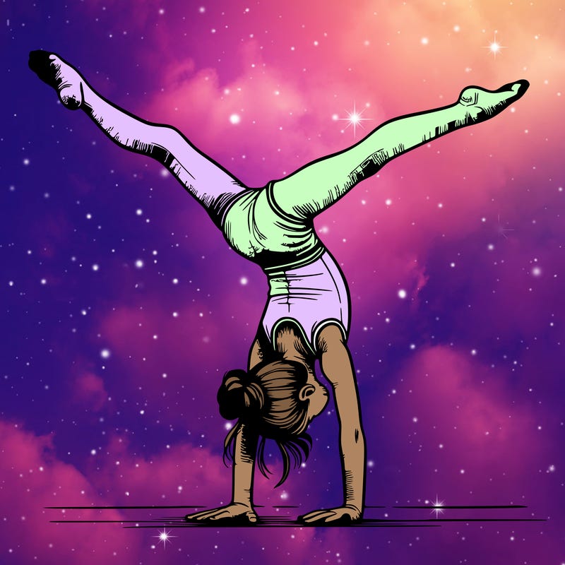 realistic gymnastic hand stand girl in four splits