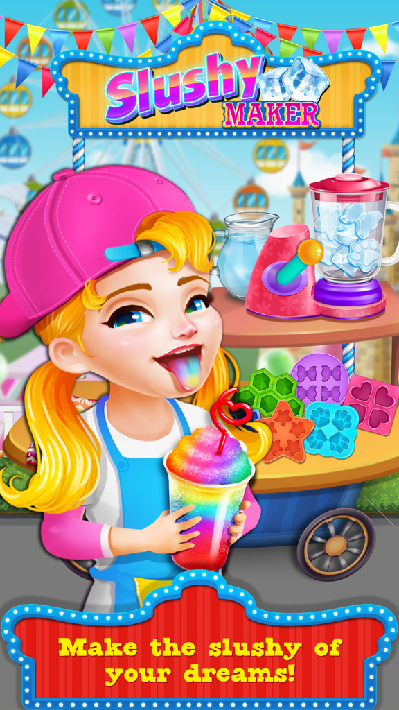 Slushy! - Make Crazy Drinks - A young girl holding a rainbow slushy at a carnival slushy stand
