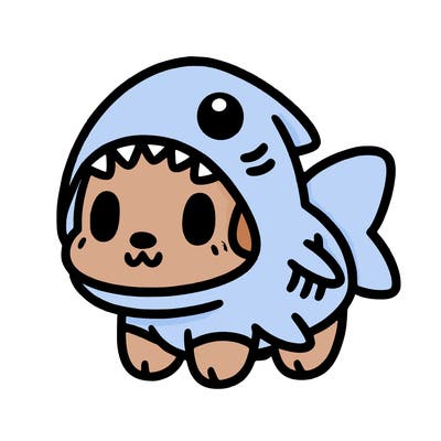 cute dog wearing a shark costume