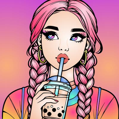 realistic girl with braided hair drinking boba