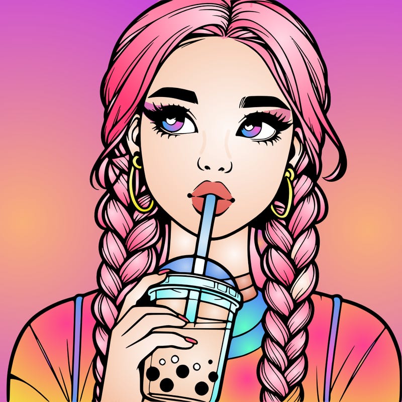 realistic girl with braided hair drinking boba