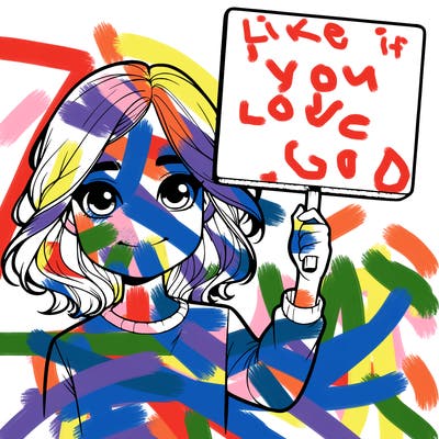 realistic girl holding up a sign