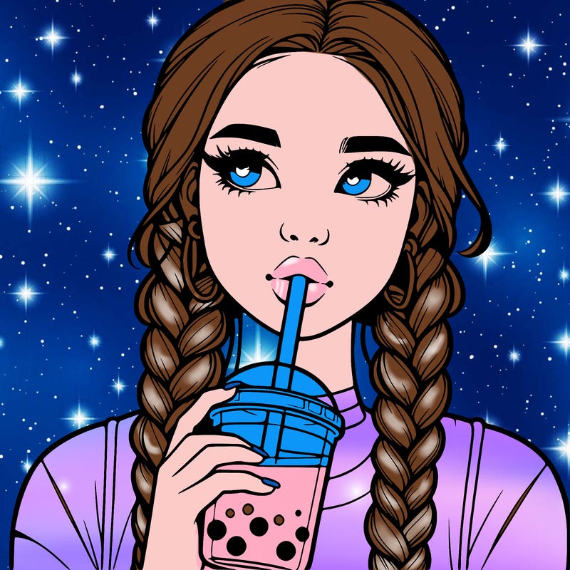 realistic girl with braided hair drinking boba