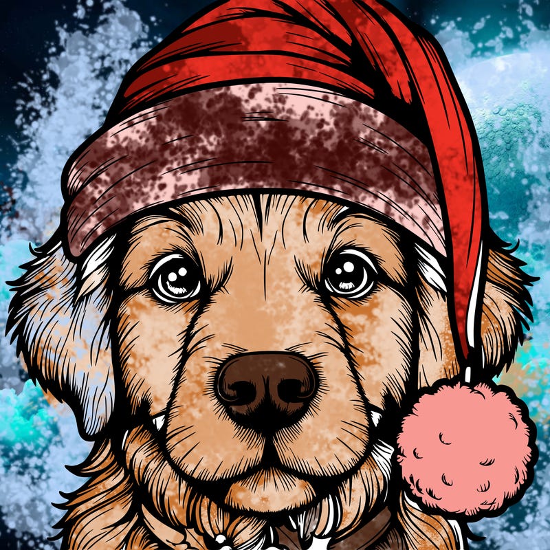 realistic dog with a christmas hat