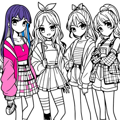 teen manga girls group of 4