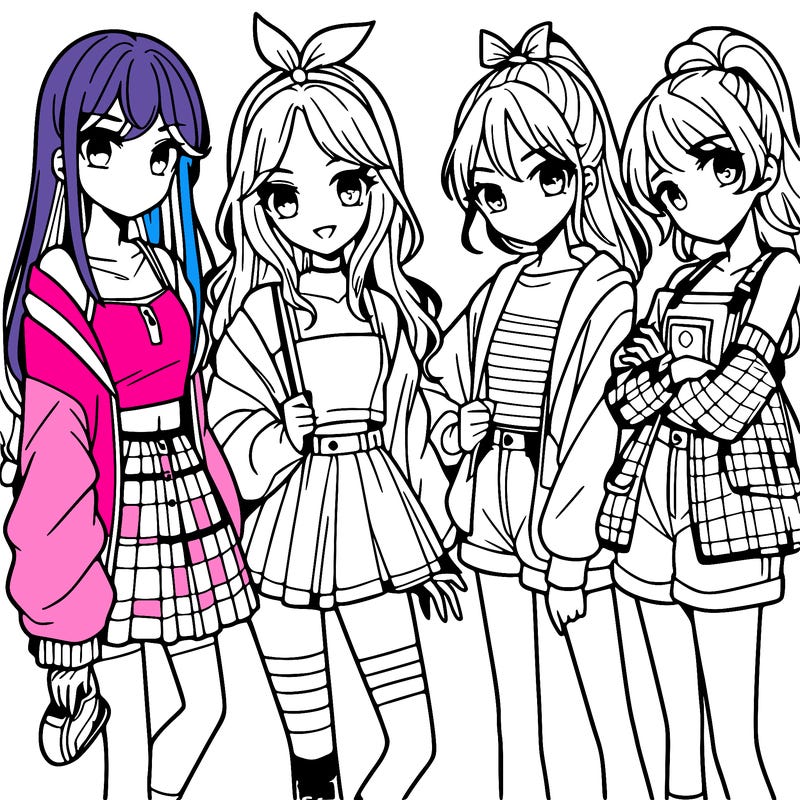 teen manga girls group of 4