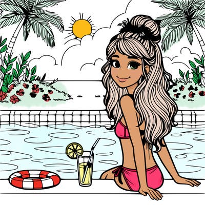 realistic girl sat at a pool