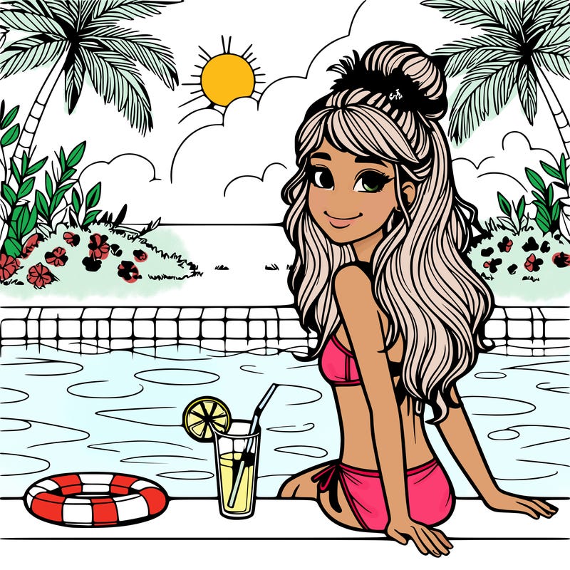 realistic girl sat at a pool