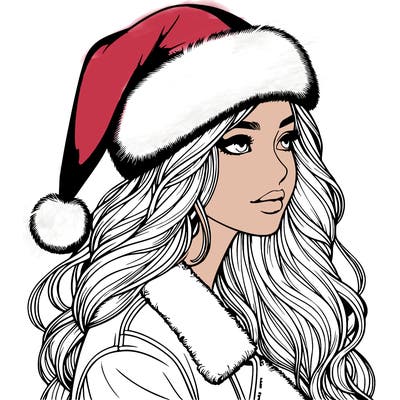 realistic girl in santa hat