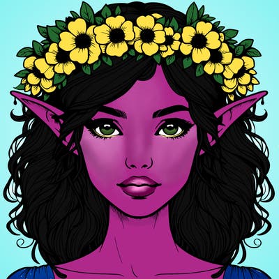 realistic female elf with flower crown