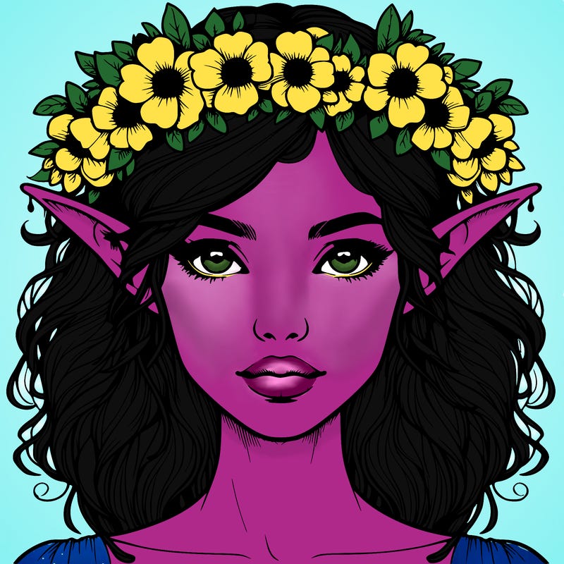 realistic female elf with flower crown